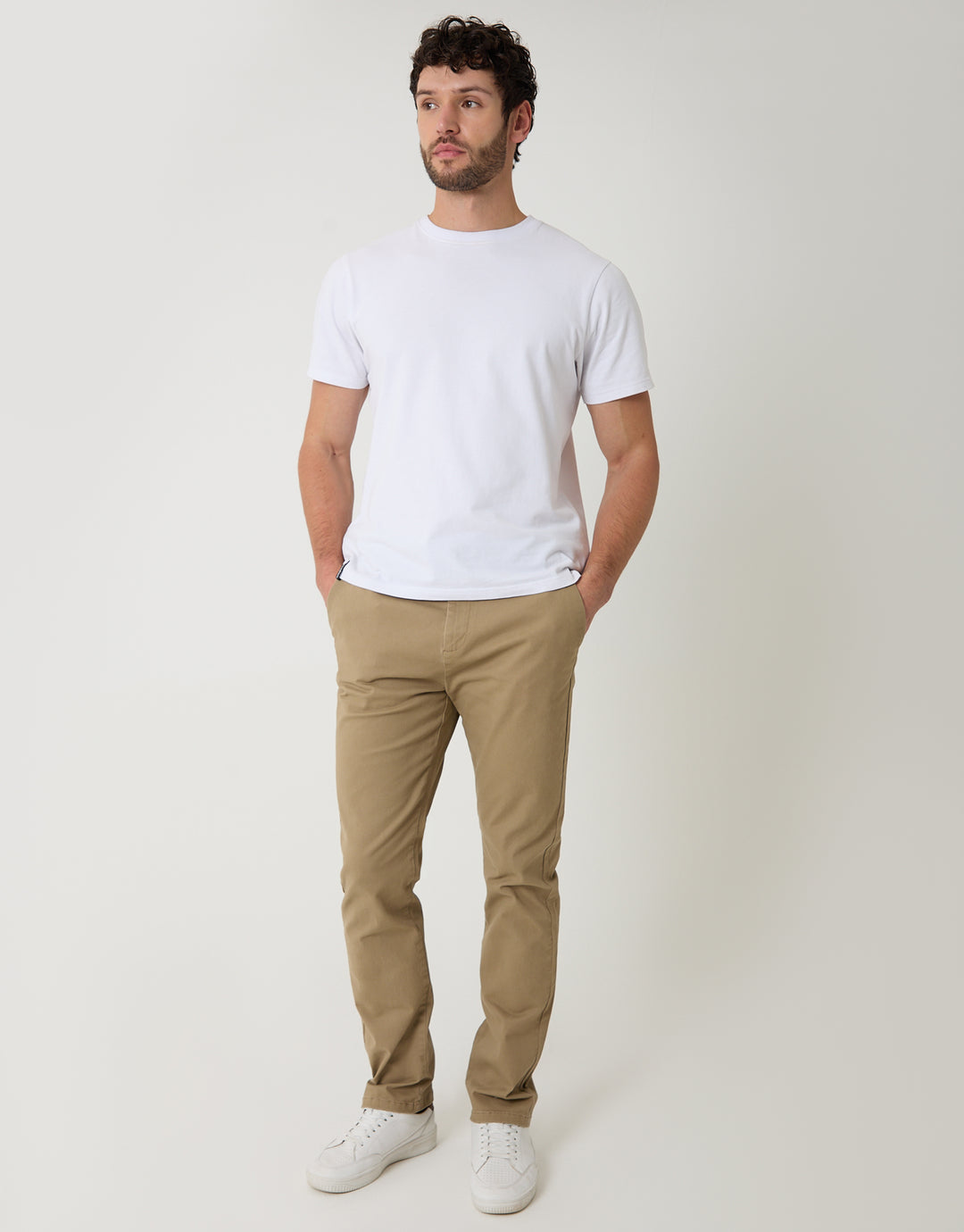 Dark Stone Cotton Blend Slim Fit Trousers
