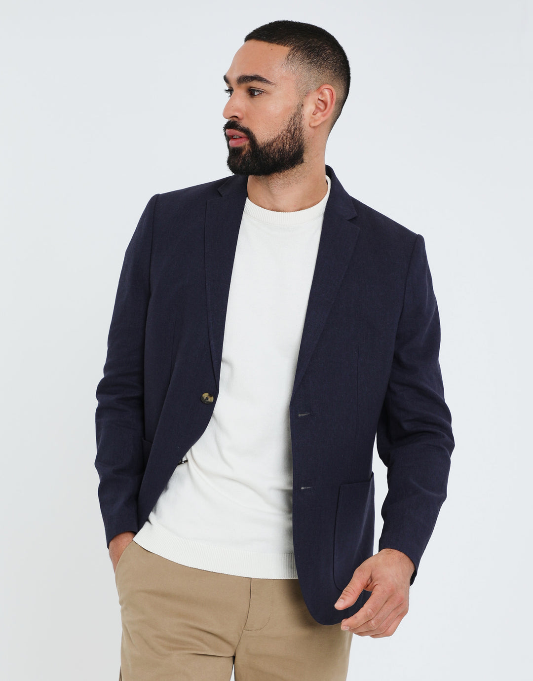 Threadbare Luxe Men's Navy Linen Blend Blazer