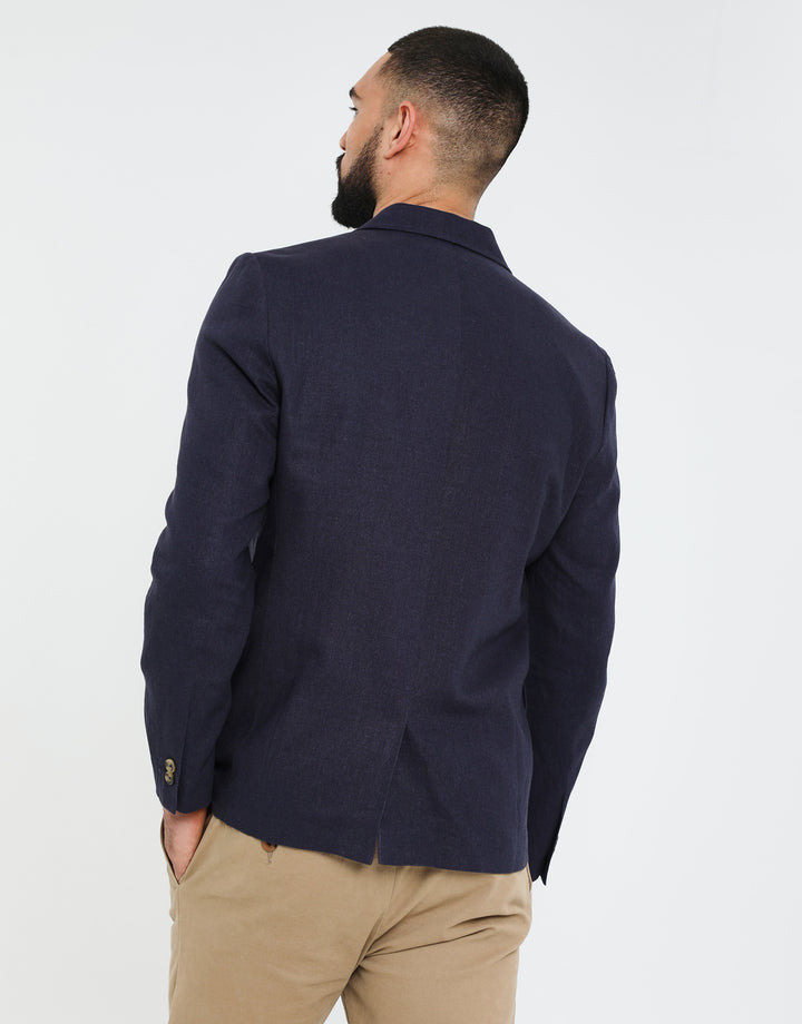 Threadbare Luxe Men's Navy Linen Blend Blazer