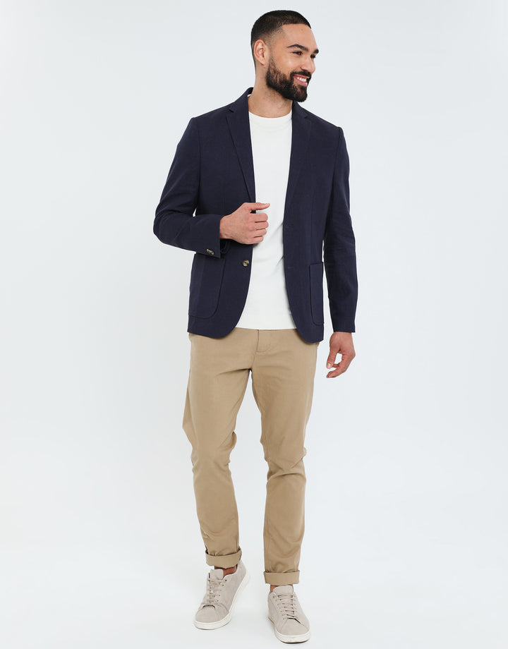 Threadbare Luxe Men's Navy Linen Blend Blazer