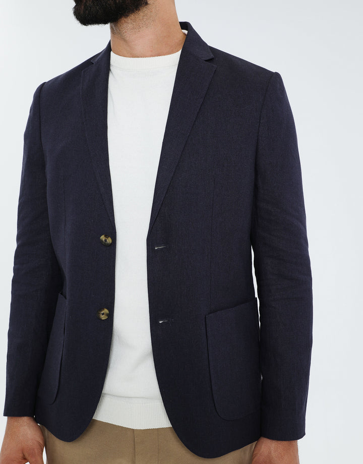 Threadbare Luxe Men's Navy Linen Blend Blazer