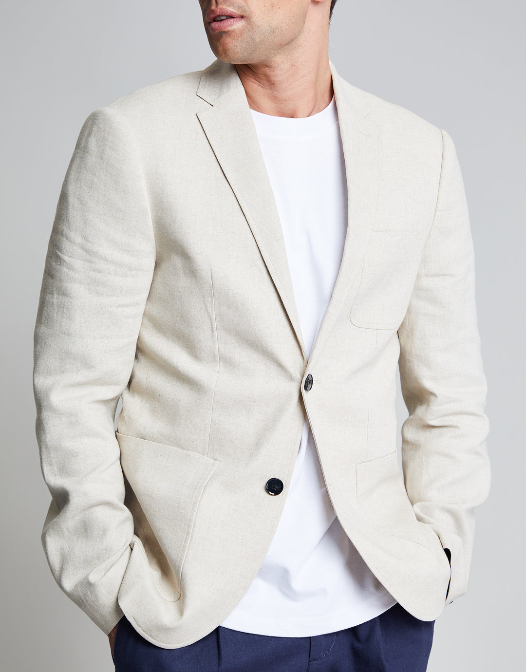 Threadbare Luxe Men's Stone Linen Blend Blazer