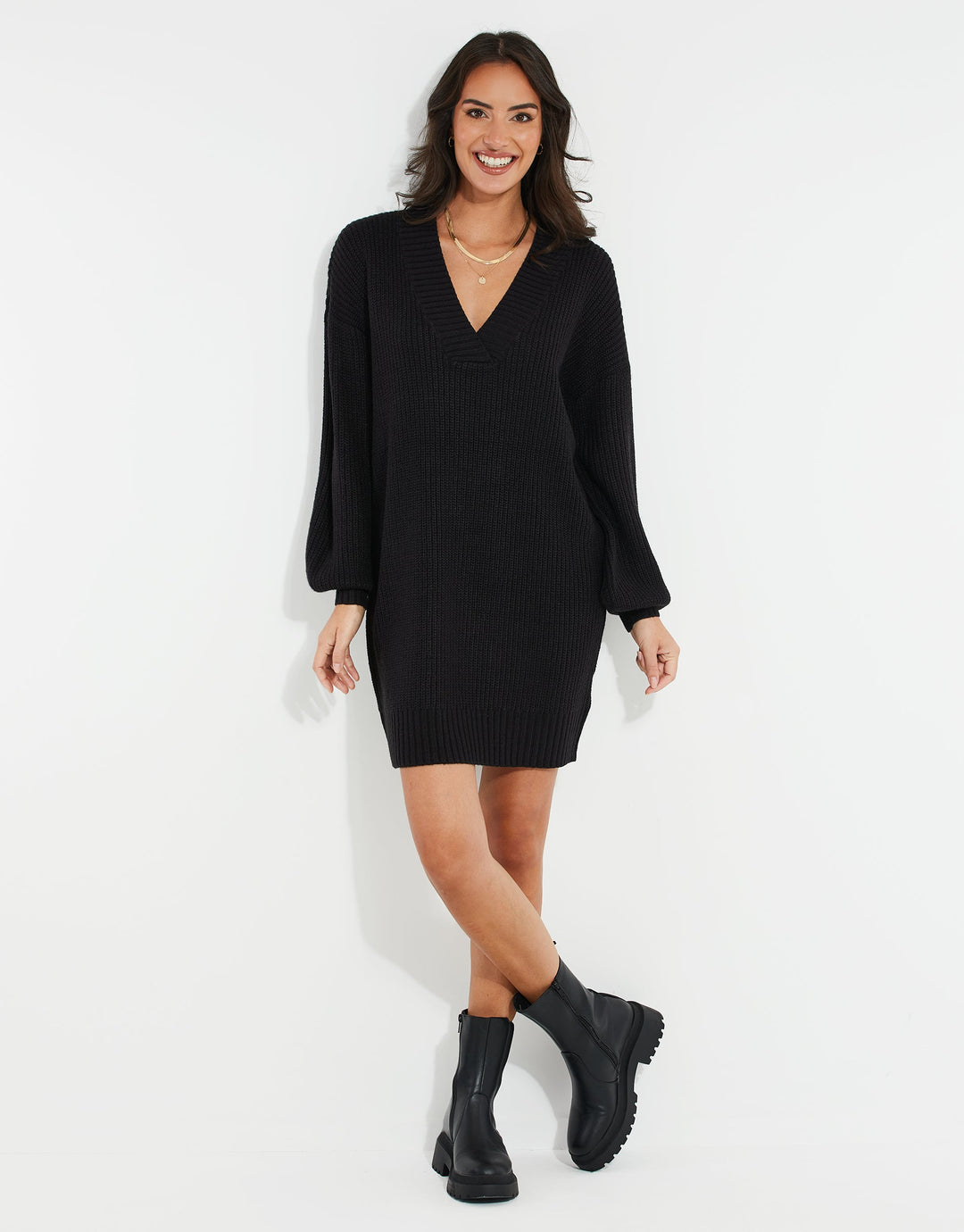 Threadbare Women's Petite Black Knitted Sweater Ladies' Jumper Dress Threadbare Women's Petite Black Knitted Sweater Ladies' Jumper Dress