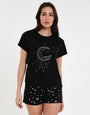 Black Moon and Star Print Short Pyjama Set