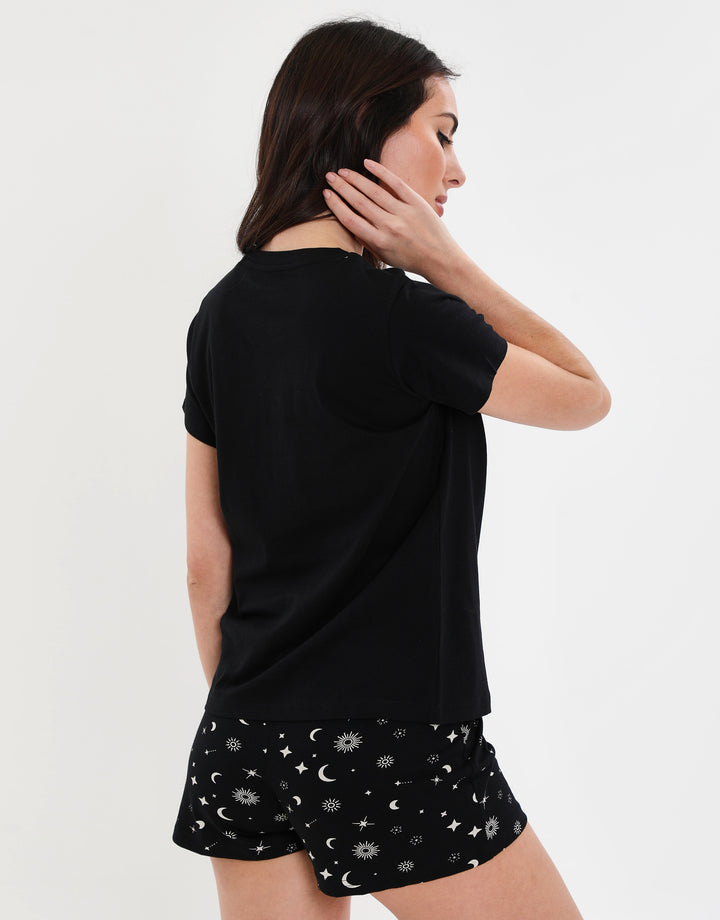 Black Moon and Star Print Short Pyjama Set