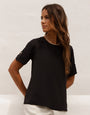 Black Short Roll Sleeve T-Shirt Blouse