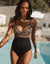Black & Tan Brown Leopard Print Colourblock Ruched Swimsuit