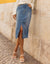 Light Blue Wash Denim Split Front Midi Skirt