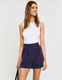 Navy Pleated Tailored Shorts