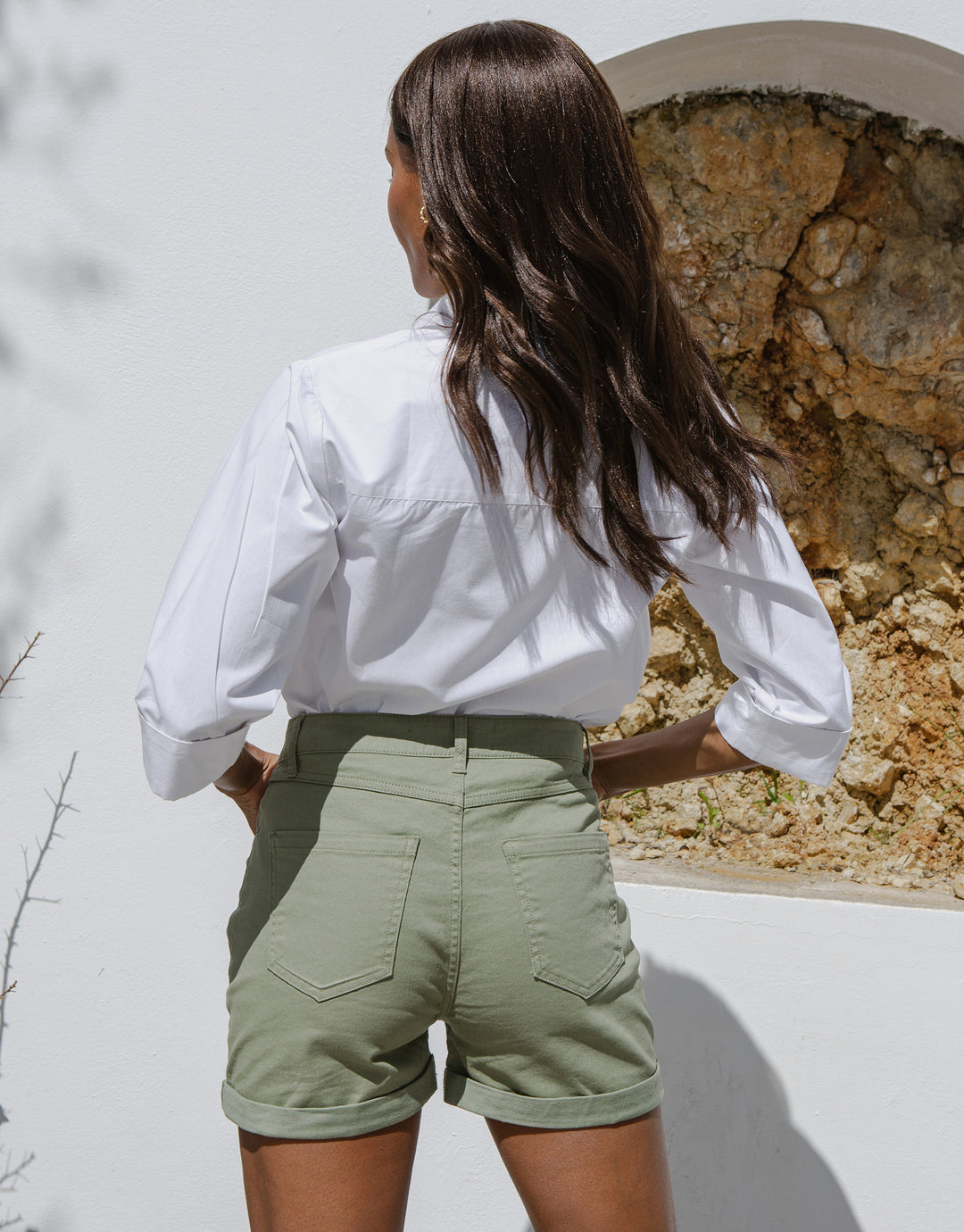 Khaki Green Wash Classic Denim Shorts