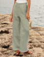 Green Wide Leg Crinkle Cotton Trousers