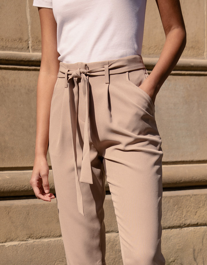Taupe Paperbag Waist Trousers