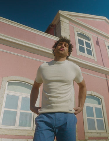 Ecru Round Neck Knitted T-Shirt