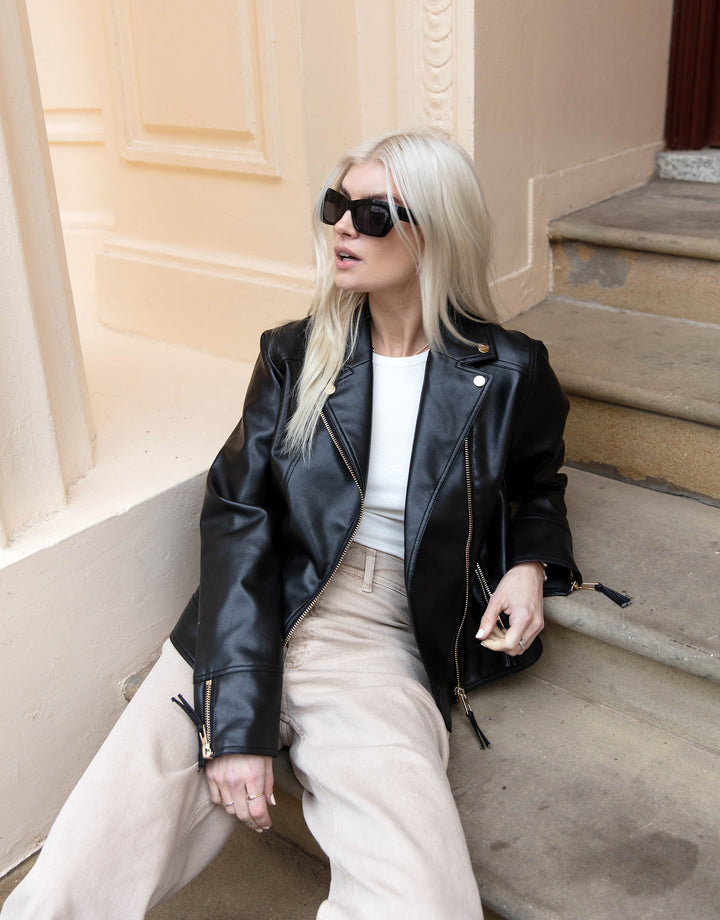 Black Faux Leather Biker Jacket