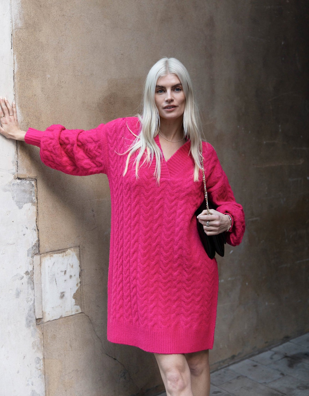 Threadbare Women's Cable Knit Jumper Dress in Pink