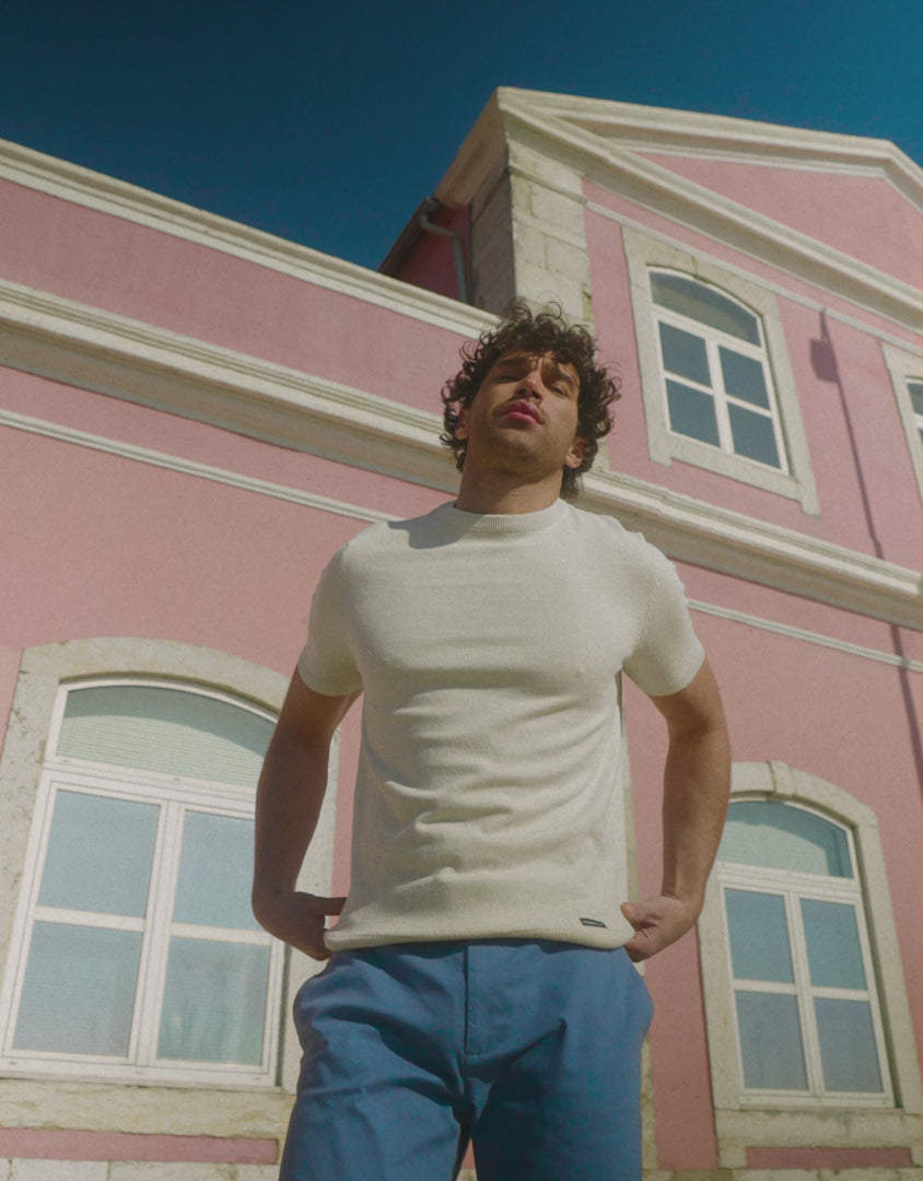 Ecru Round Neck Knitted T-Shirt