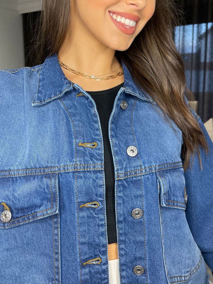 Denim Marl Blue Cropped Jacket