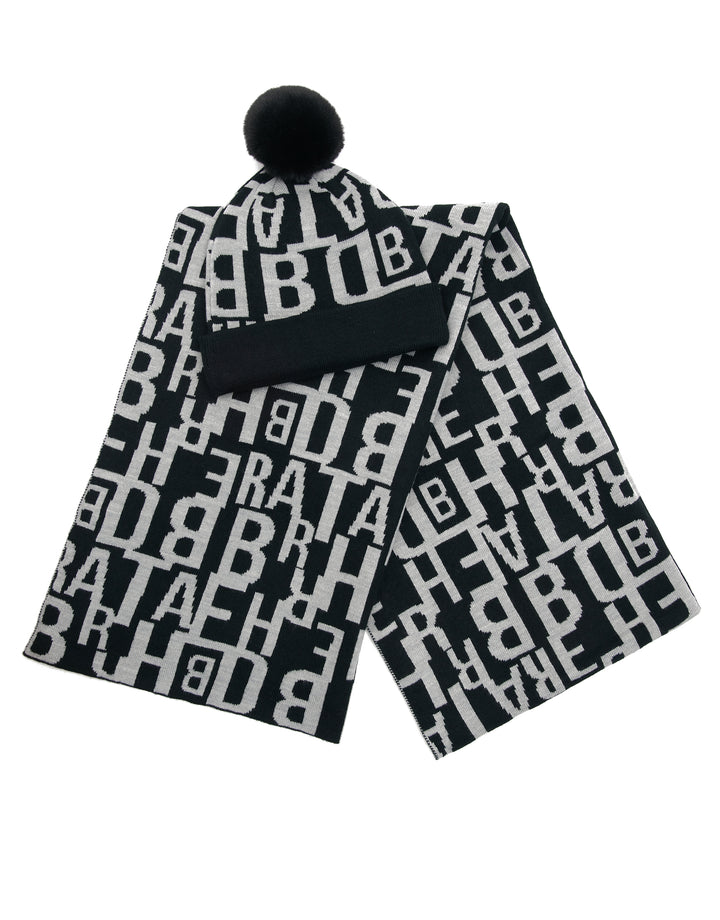 Black Letter Bobble Hat & Scarf (2-Piece Set)