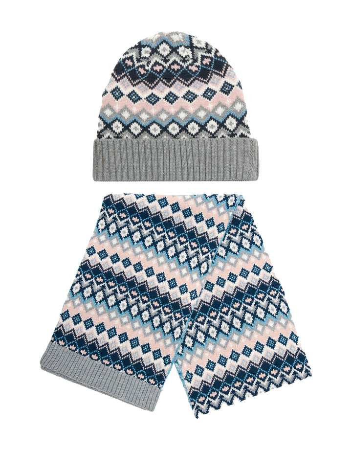 Grey Patterned Hat & Scarf (2-Piece Set)