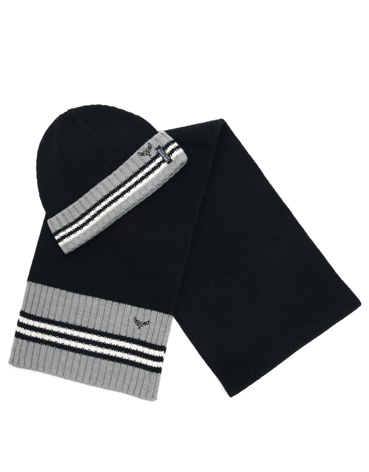 Black Knitted Hat & Scarf (2-Piece Set)