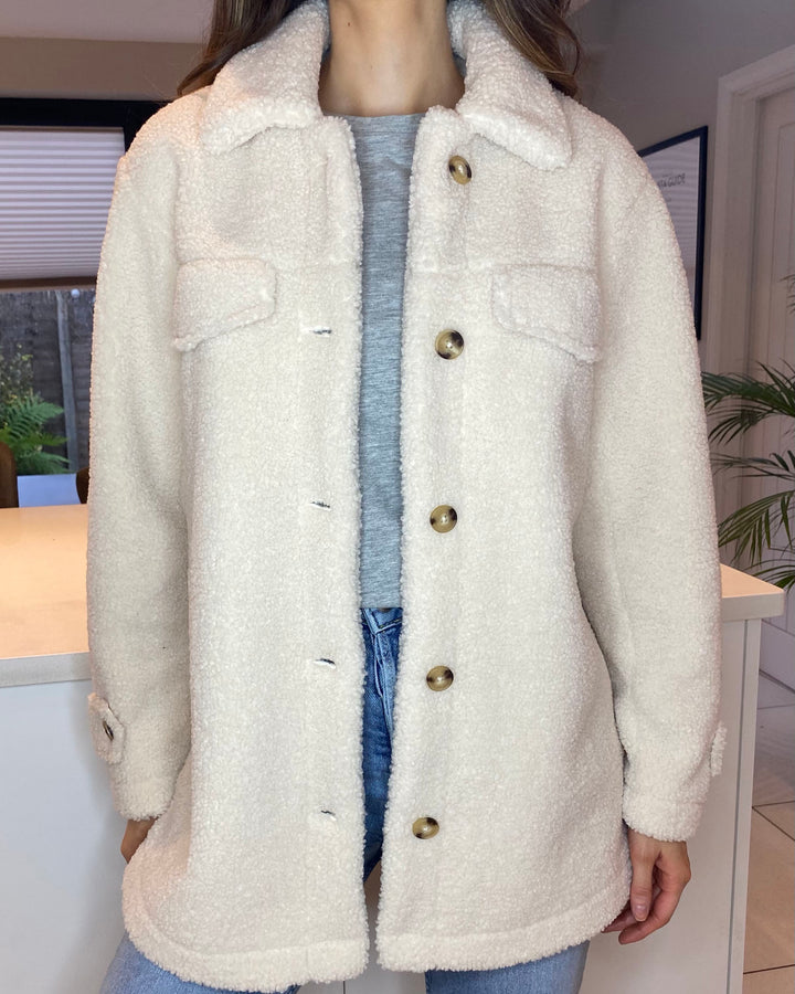 Cream Faux Borg Shacket