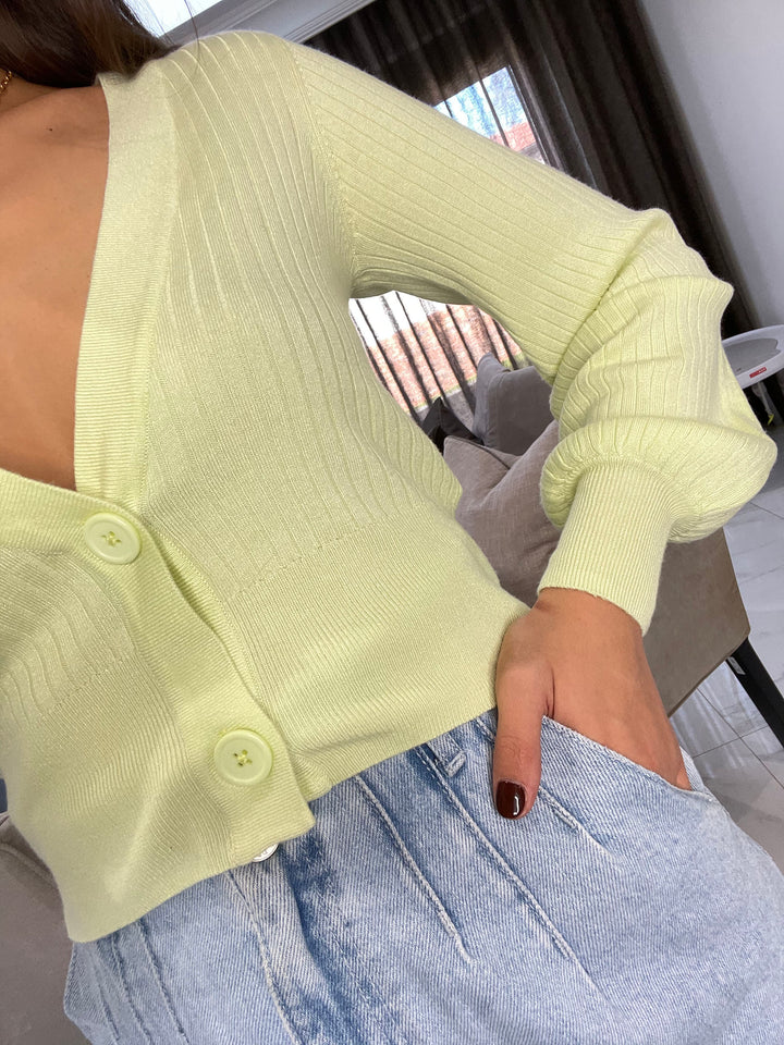 Green Balloon Sleeve Cardigan