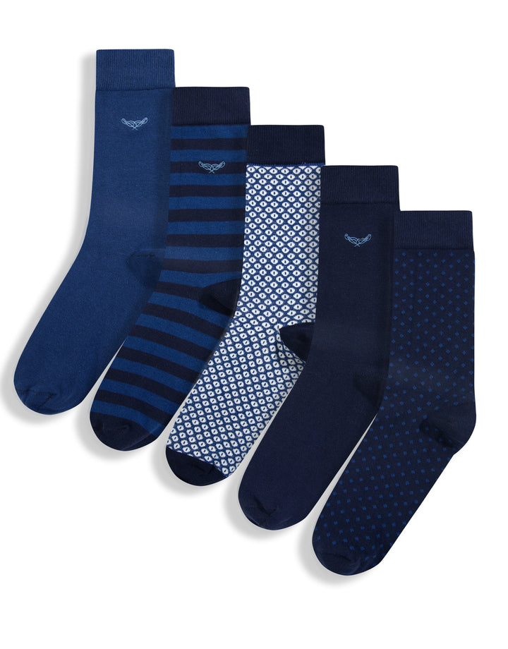 Blue Mix Patterned Socks (5 Pack)
