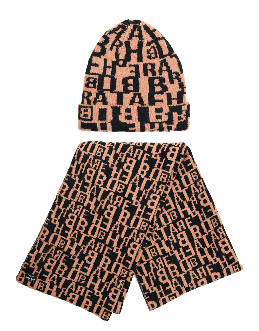 Tan Brown Letter Print Hat & Scarf (2-Piece Set)