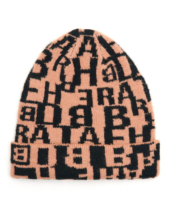 Tan Brown Letter Print Hat & Scarf (2-Piece Set)