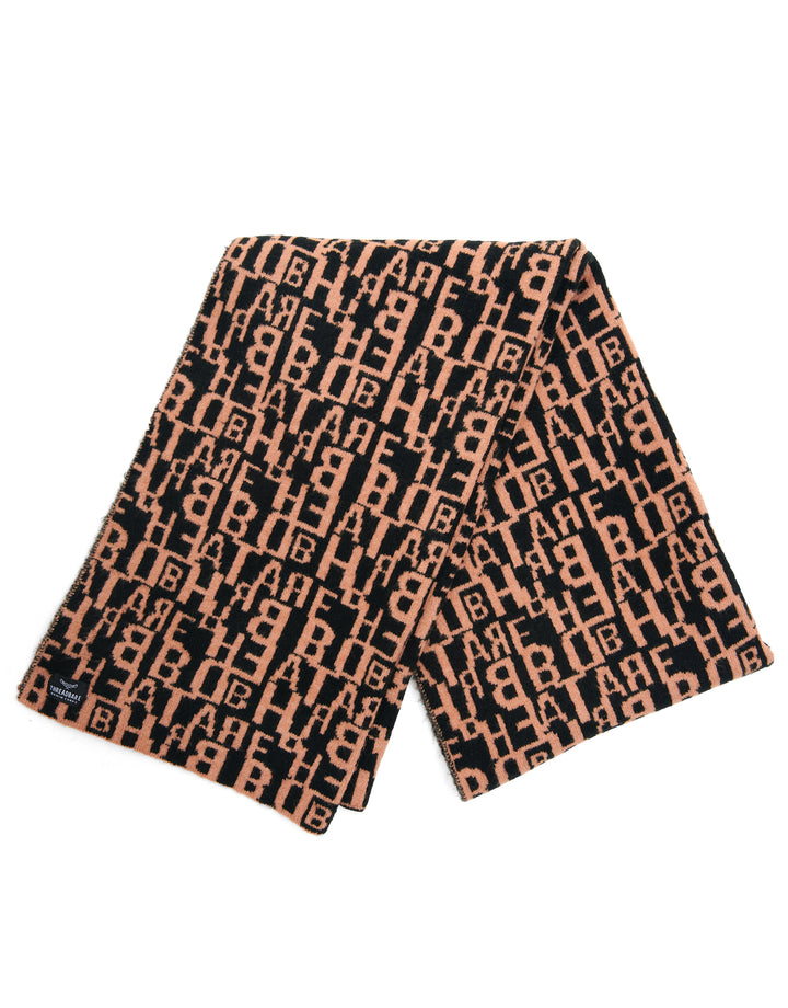 Tan Brown Letter Print Hat & Scarf (2-Piece Set)