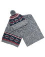 Grey Fairisle Bobble Hat and Scarf Set