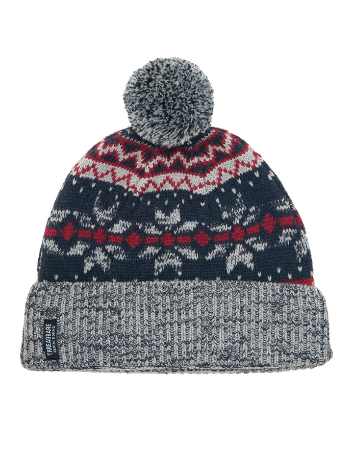 Grey Fairisle Bobble Hat and Scarf Set