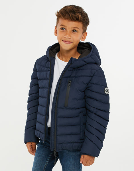 Boys' Navy Blue Hooded Padded Puffer Jacket Kids' Coat – Threadbare