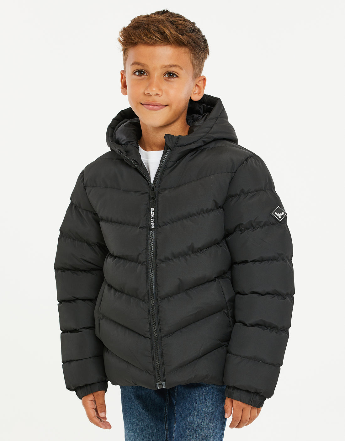 Boys' Black Padded Hooded Kids' Puffer Jacket – Threadbare