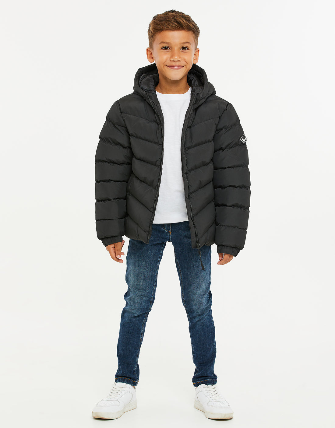 Boys' Black Padded Hooded Kids' Puffer Jacket – Threadbare