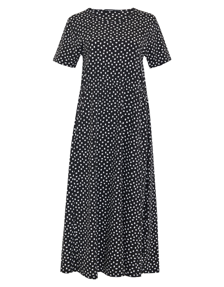 Black Spot Jersey Midi Smock Dress with Pockets