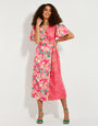Pink Floral Satin Wrap Dress