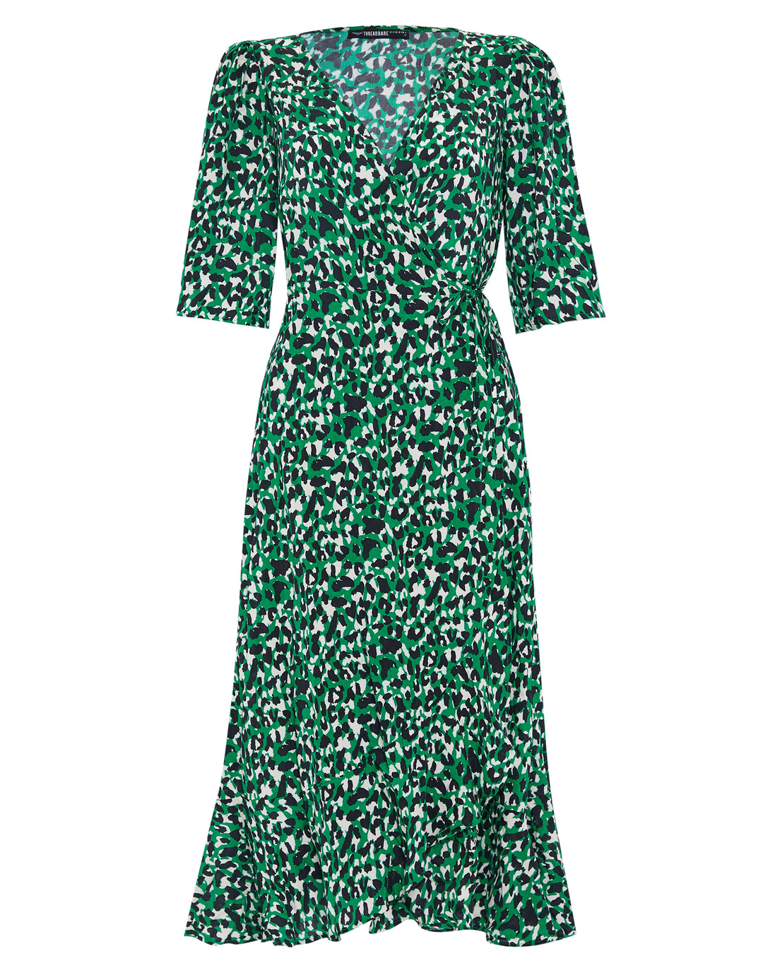Green Leopard Print Midi Wrap Dress