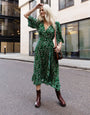 Green Leopard Print Midi Wrap Dress