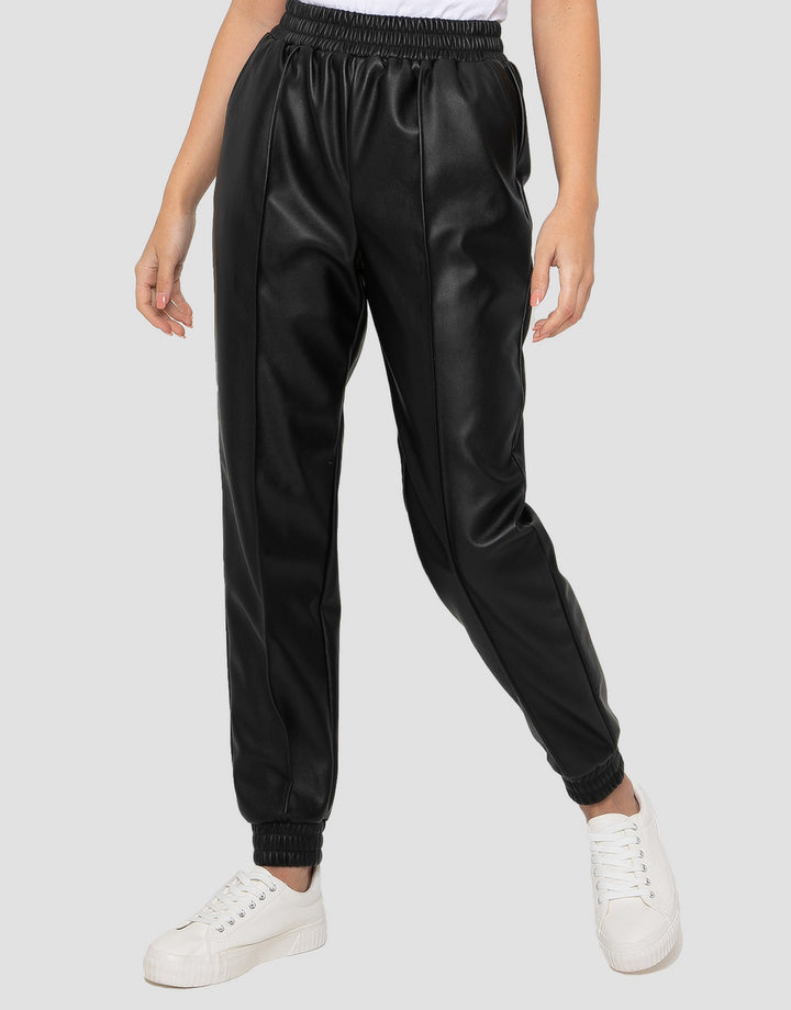 Black PU Leather PU Joggers