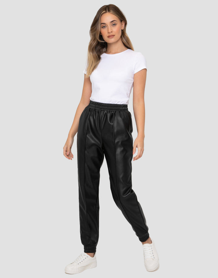 Black PU Leather PU Joggers