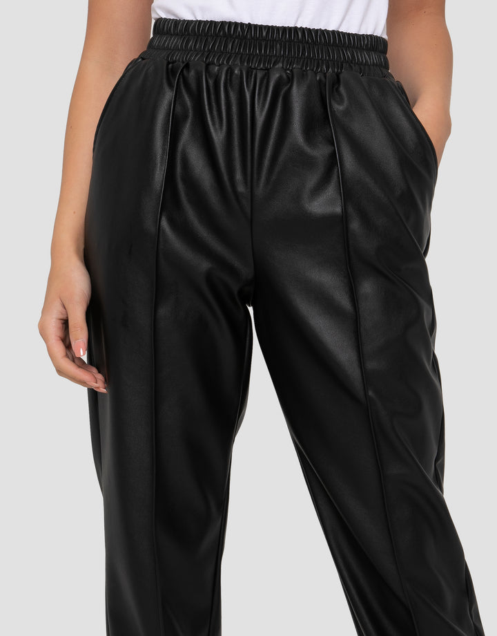 Black PU Leather PU Joggers