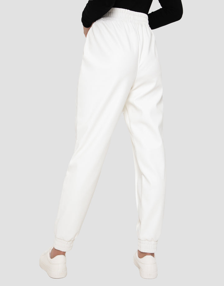 Cream PU Leather Joggers