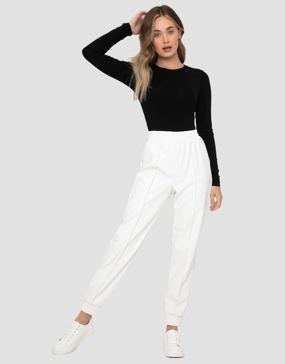 Cream PU Leather Joggers