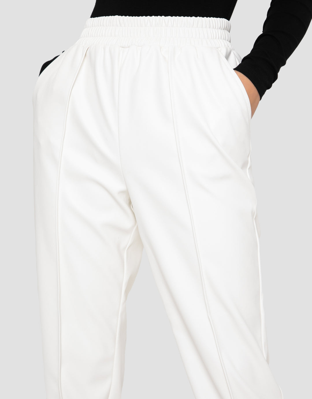 Cream PU Leather Joggers