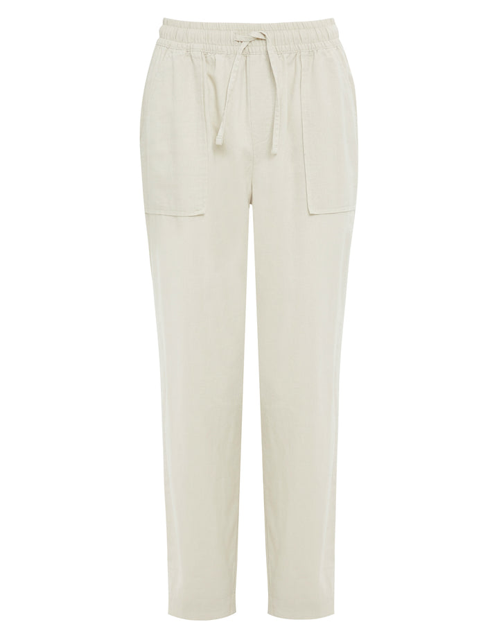 Stone Linen Blend Drawstring Trousers