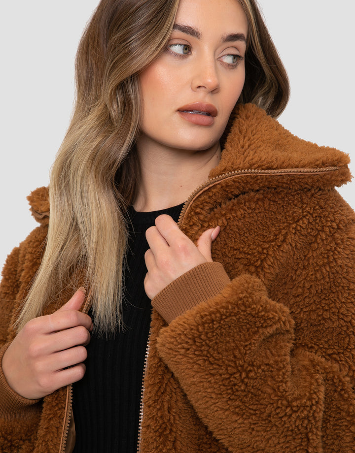 Tan Brown Faux Borg Jacket