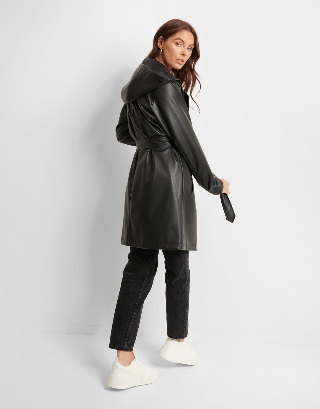 Threadbare Women's Black Faux Leather PU Coat