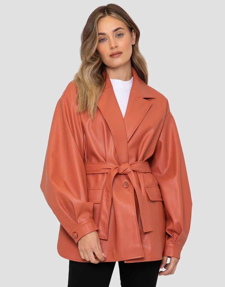 Oversized PU Shacket in Orange