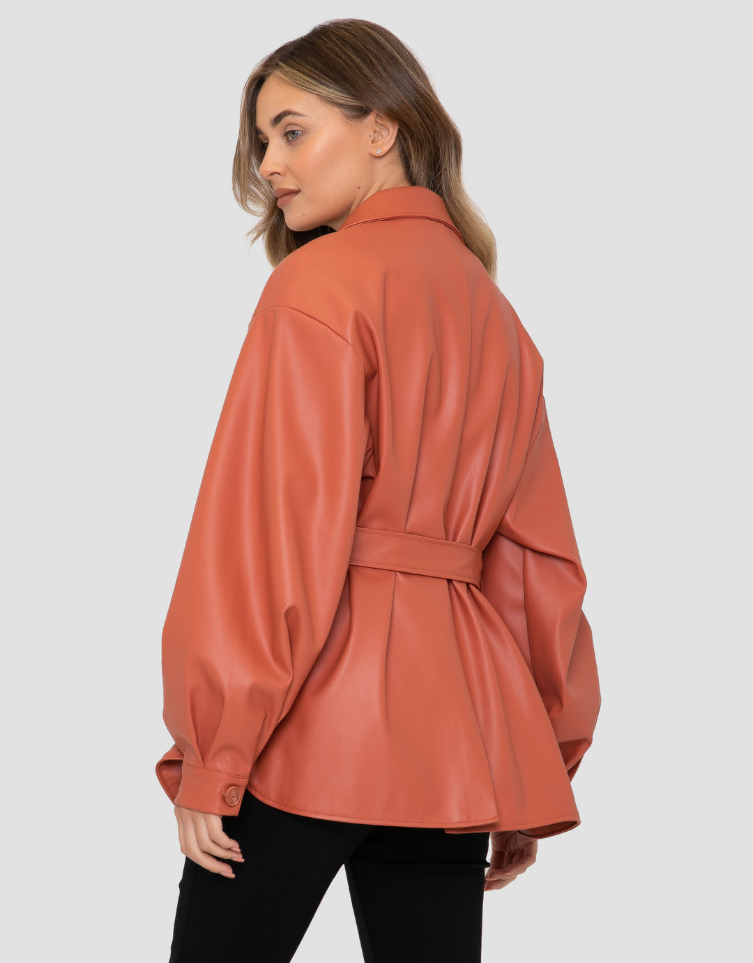 Oversized PU Shacket in Orange